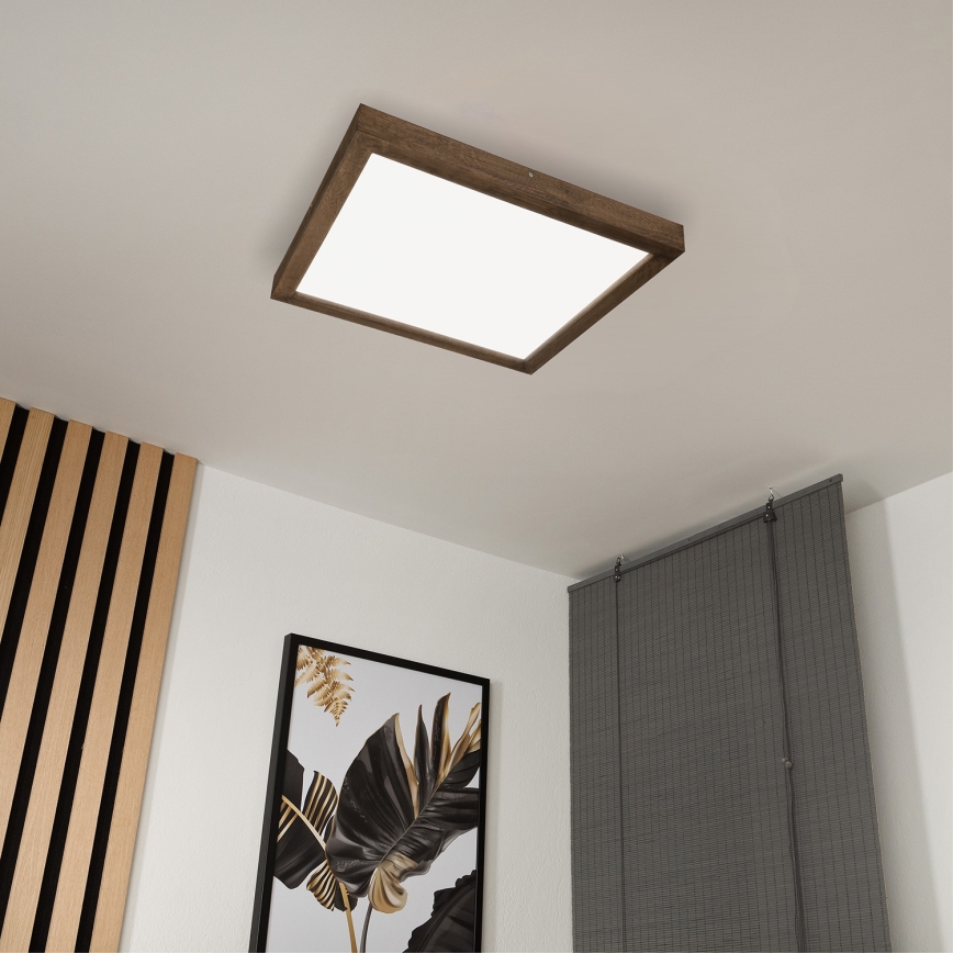 BRILAGI - LED Ρυθμιζόμενο φωτιστικό οροφής μπάνιου WOODY FRAME LED/50W/230V βελανιδιά/καρυδιά 60x60 cm 3000-6000K IP44 + τηλεχειριστήριο