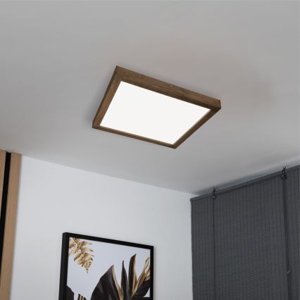 BRILAGI - LED Ρυθμιζόμενο φωτιστικό οροφής μπάνιου WOODY FRAME LED/50W/230V βελανιδιά/καρυδιά 60x60 cm 3000-6000K IP44 + τηλεχειριστήριο