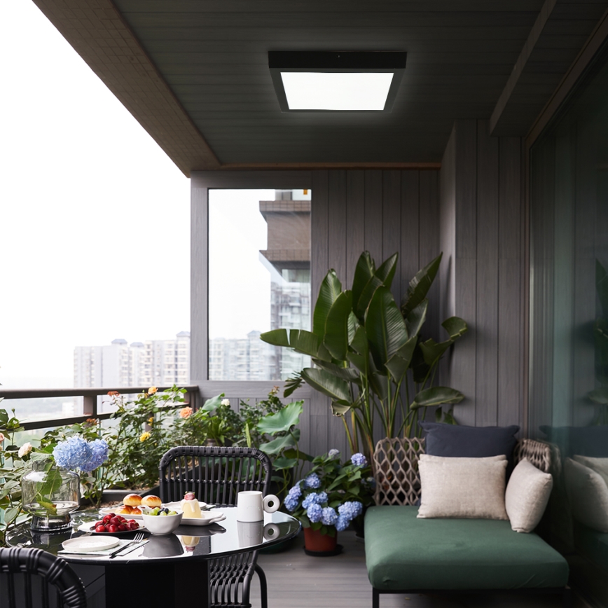 Brilagi - LED Ρυθμιζόμενο φωτιστικό οροφής FRAME SMART LED/24W/230V 30x30 cm 3000-6000K IP44 μαύρο + τηλεχειριστήριο