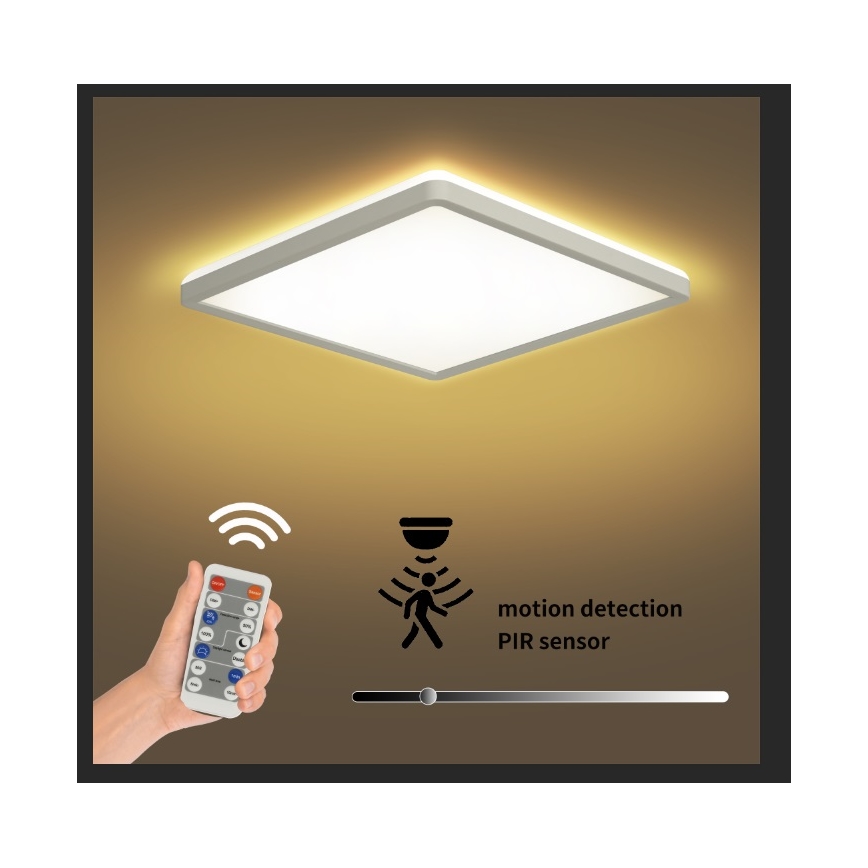 Brilagi - LED Φωτιστικό με ρύθμιση φωτεινότητας, αισθητήρα κίνησης και λυκόφωτος ULTRA SLIM LED/18W/230V 30x30 cm + τηλεχειριστήριο