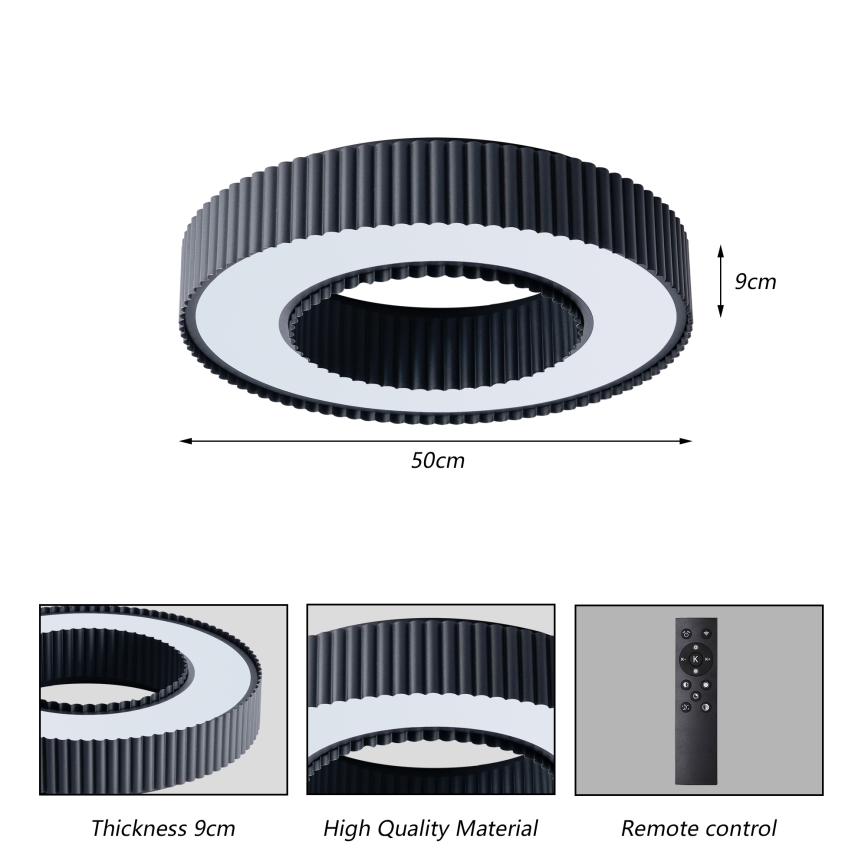 Brilagi - Ρυθμιζόμενο LED φωτιστικό οροφής LUMIX LED/48W/230V 3000-6000K μαύρο Ø 50 cm + τηλεχειριστήριο