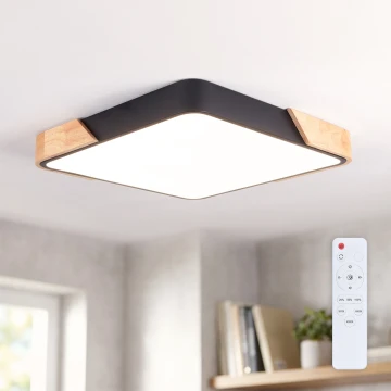 Brilagi - LED Ρυθμιζόμενο φωτιστικό οροφής PILANA LED/48W/230V 3000-6500K δρυς/μαύρο 42x42 cm + τηλεχειριστήριο
