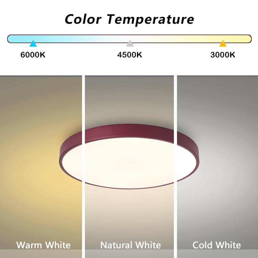 Brilagi - Ρυθμιζόμενο οροφής φωτιστικό LED POOL LED/36W/230V 3000-6000K Ø 30 cm μπορντό + τηλεχειριστήριο