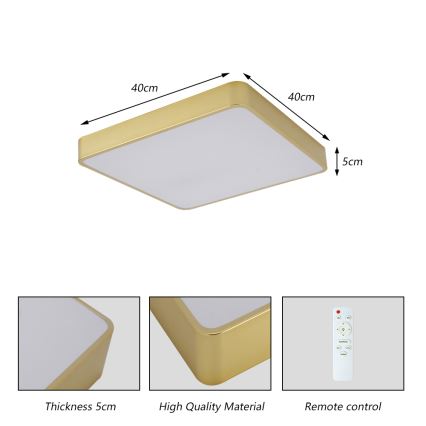 BRILAGI - LED ρυθμιζόμενο φωτιστικό οροφής POOL SQUARE LED/36W/230V 3000-6000K 40x40 cm χρυσό + τηλεχειριστήριο