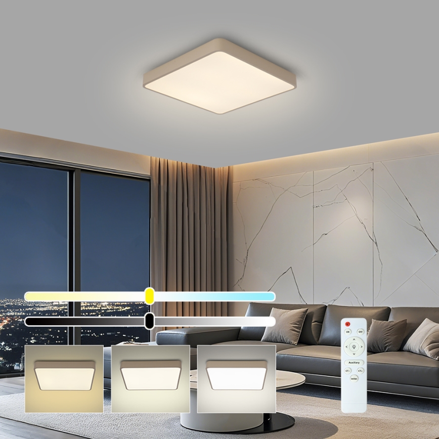 BRILAGI - Ρυθμιζόμενο LED φωτιστικό οροφής POOL SQUARE LED/48W/230V 3000-6000K 50x50 cm μπεζ + τηλεχειριστήριο