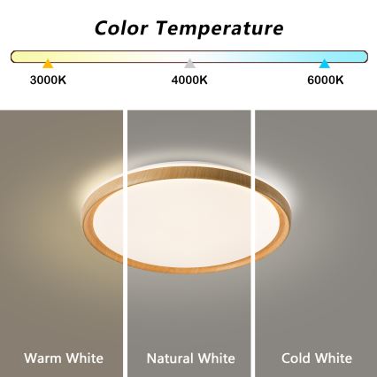 Brilagi - Ρυθμιζόμενο φωτιστικό οροφής LED RIVO LED/72W/230V 3000-6000K με φινίρισμα ξύλου, διάμετρος 50 cm + τηλεχειριστήριο