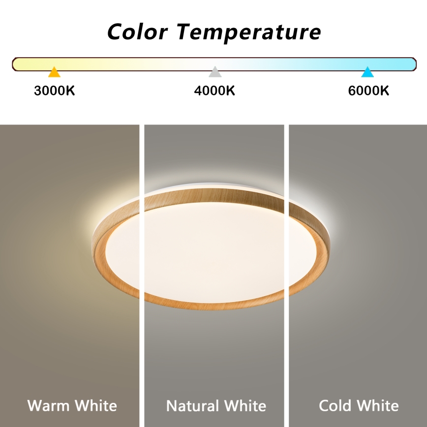 Brilagi - Ρυθμιζόμενο φωτιστικό οροφής LED RIVO LED/72W/230V 3000-6000K με φινίρισμα ξύλου, διάμετρος 50 cm + τηλεχειριστήριο