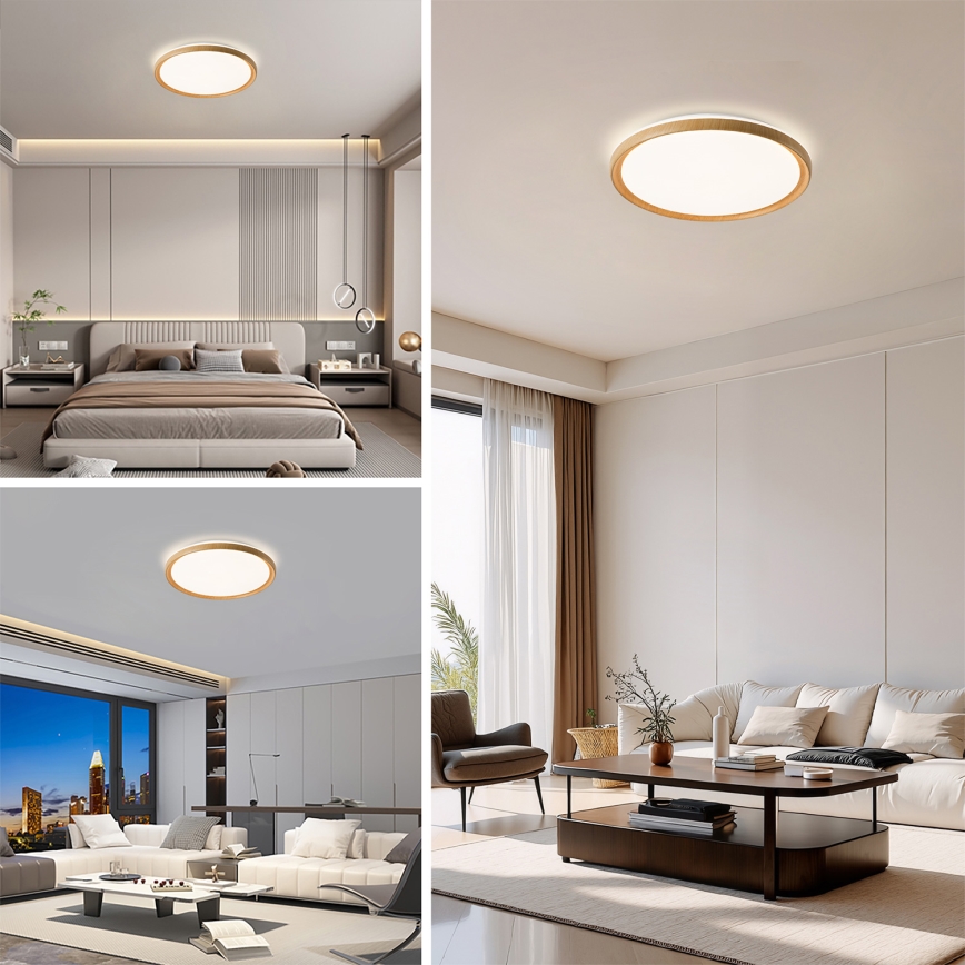 Brilagi - Ρυθμιζόμενο φωτιστικό οροφής LED RIVO LED/72W/230V 3000-6000K με φινίρισμα ξύλου, διάμετρος 50 cm + τηλεχειριστήριο