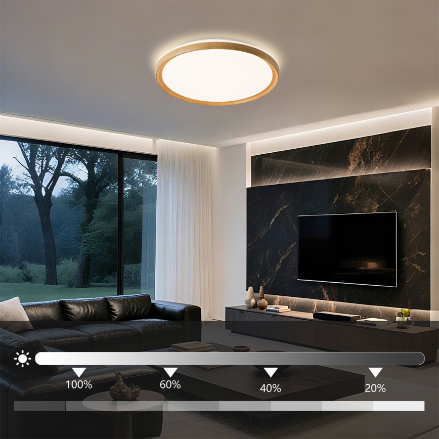 Brilagi - Ρυθμιζόμενο φωτιστικό οροφής LED RIVO LED/72W/230V 3000-6000K με φινίρισμα ξύλου, διάμετρος 50 cm + τηλεχειριστήριο