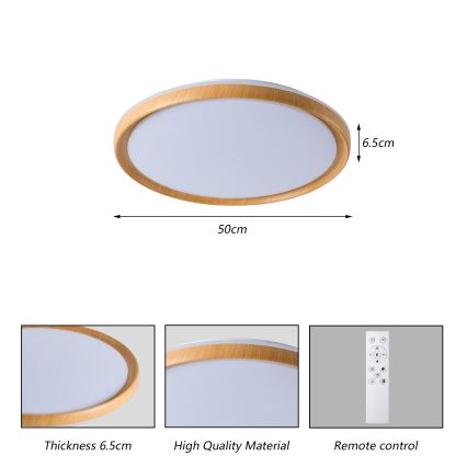 Brilagi - Ρυθμιζόμενο φωτιστικό οροφής LED RIVO LED/72W/230V 3000-6000K με φινίρισμα ξύλου, διάμετρος 50 cm + τηλεχειριστήριο