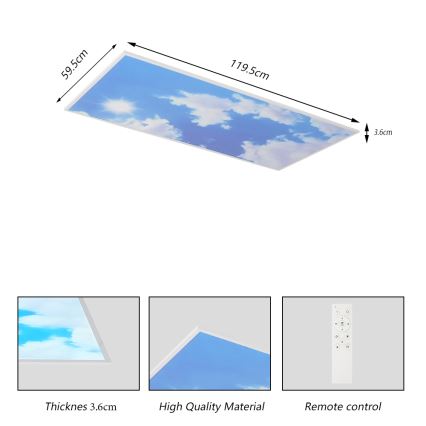 Brilagi - Ρυθμιζόμενο LED φωτιστικό οροφής SLIMFRAME SKY LED/80W/230V 120x60 cm 3000-6000K ασημί/μπλε + τηλεχειριστήριο