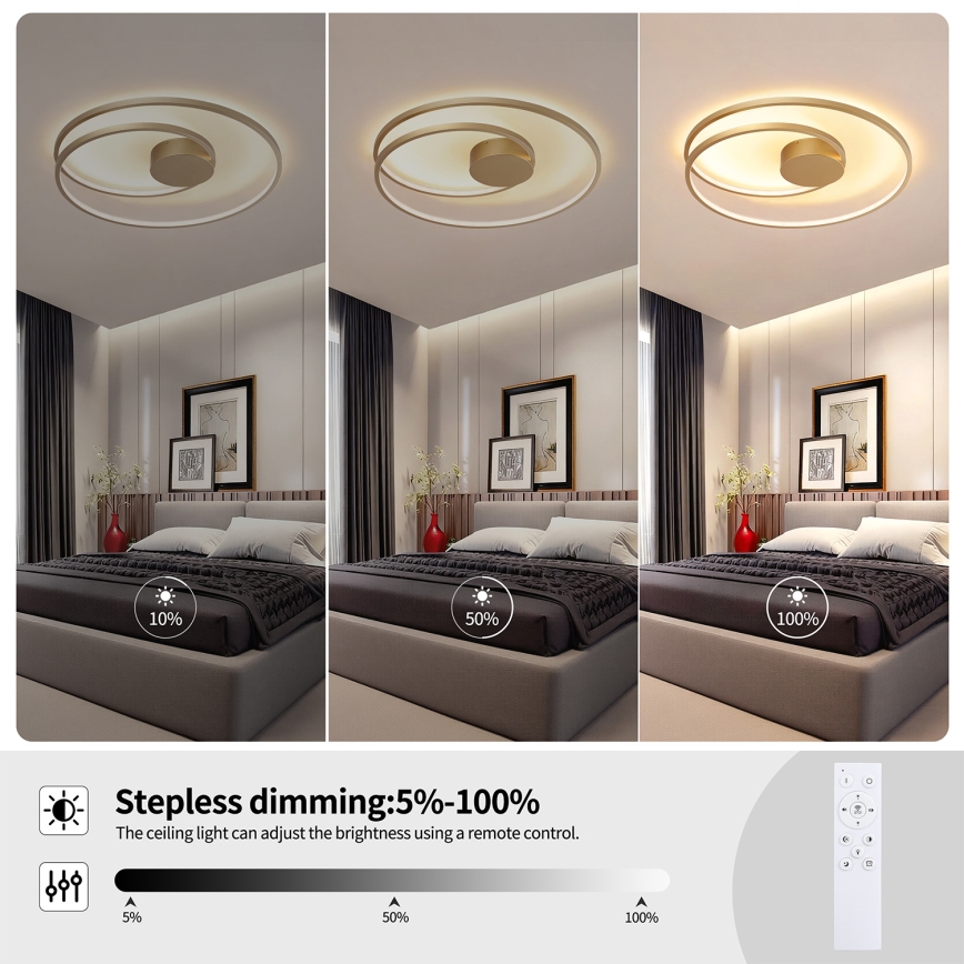 Brilagi - Ρυθμιζόμενο LED φωτιστικό οροφής TWISTER LED/75W/230V 3000-6000K διάμ. 70 εκ. χρυσό + τηλεχειριστήριο