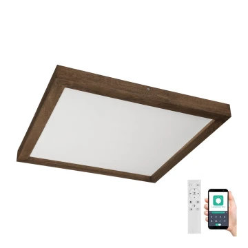 Brilagi - LED Ρυθμιζόμενο φωτιστικό οροφής μπάνιου WOODY FRAME LED/50W/230V σε δρυς καρυδιά 60x60 εκ. 3000-6000K IP44 + τηλεχειριστήριο