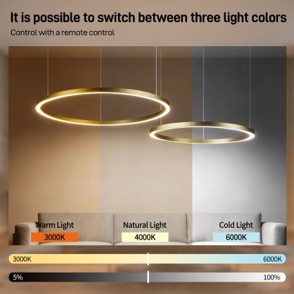Brilagi - Ρυθμιζόμενος LED πολυέλαιος με κρεμαστό καλώδιο PORTOFINO LED/98W/230V 3000-6000K σε χρυσό + τηλεχειριστήριο