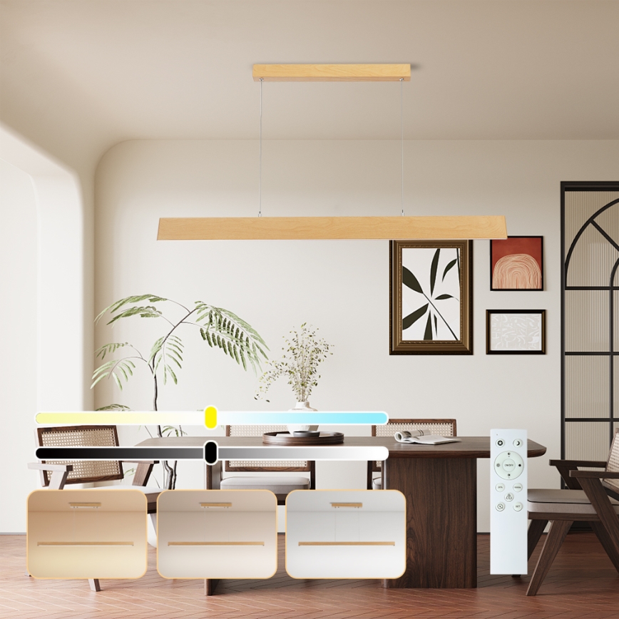 Brilagi - Ρυθμιζόμενο κρεμαστό φωτιστικό LED με καλώδιο ανάρτησης SLIMLINE LED/40W/230V 3000-6000K φινίρισμα δρυός + τηλεχειριστήριο