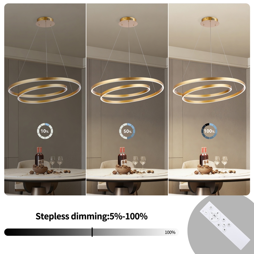 Brilagi - LED ρυθμιζόμενο φωτιστικό σε καλώδιο TWISTER LED/75W/230V 3000-6000K Ø 70 cm χρυσό + τηλεχειριστήριο