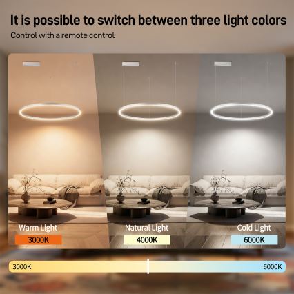 Brilagi - Ρυθμιζόμενος LED πολυέλαιος σε καλώδιο PORTOFINO LED/60W/230V 3000-6000K Ø 80 εκ. ασημί + τηλεχειριστήριο