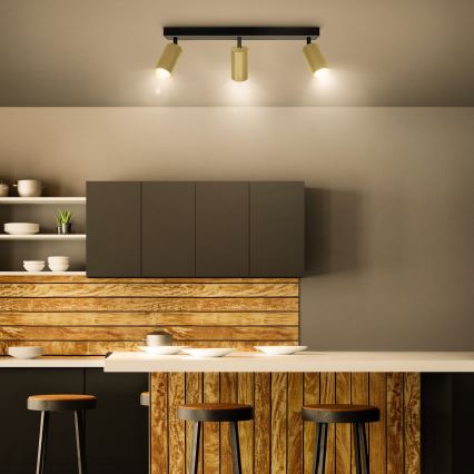Brilagi - LED RGBW Ρυθμιζόμενο σποτ φωτιστικό SELE GOLDEN 3xGU10/4,8W/230V 3000K μαύρο/χρυσό + τηλεχειριστήριο