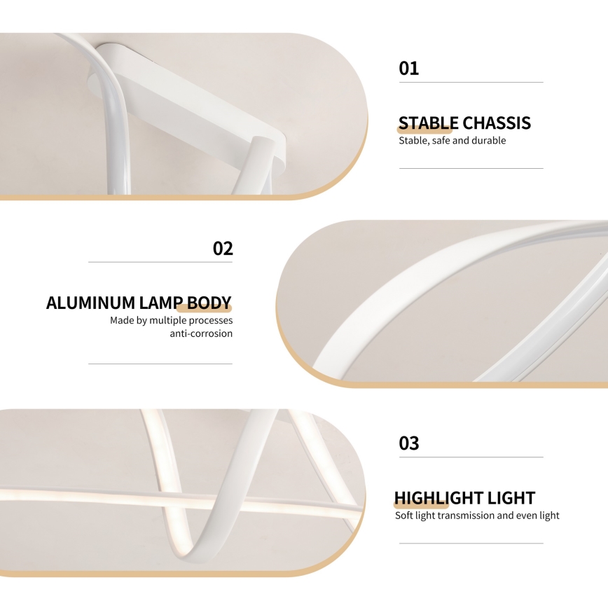 Brilagi - Ρυθμιζόμενο LED επιφανειακό φωτιστικό οροφής TWISTER LED/60W/230V 3000-6000K λευκό + τηλεχειριστήριο