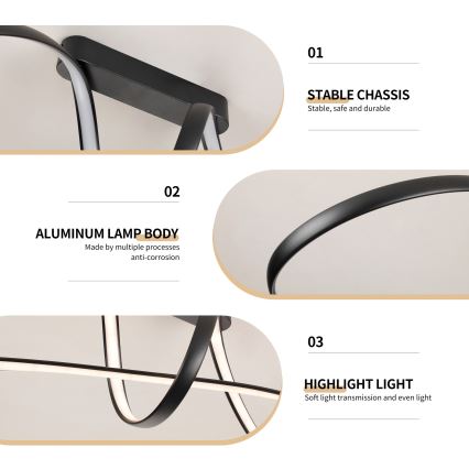 Brilagi - Ρυθμιζόμενο LED επιφανειακό φωτιστικό οροφής TWISTER LED/60W/230V 3000-6000K μαύρο + τηλεχειριστήριο