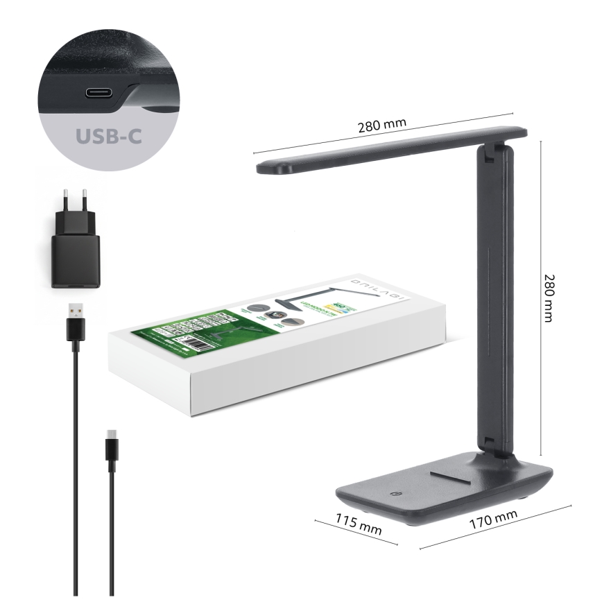 Brilagi -LED Ρυθμιζόμενο επιτραπέζιο φωτιστικό MODO LED/7W/230V 3000/4000/6500K ανθρακί