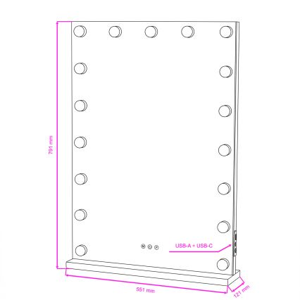 BRILAGI - LED Ρυθμιζόμενος καθρέφτης για μακιγιάζ HOLLYWOOD LED/15W/230V CCT + 2x USB 55x77 cm λευκό