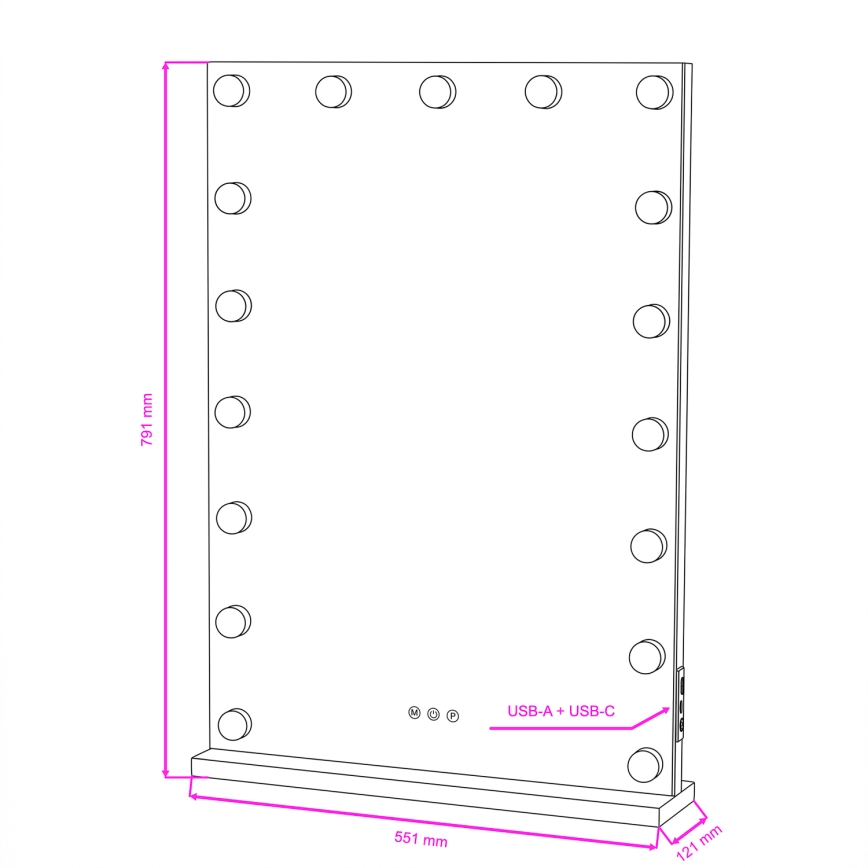 BRILAGI - LED Ρυθμιζόμενος καθρέφτης για μακιγιάζ HOLLYWOOD LED/15W/230V CCT + 2x USB 55x77 cm λευκό
