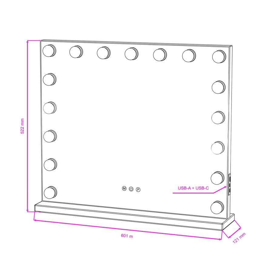 BRILAGI - Ρυθμιζόμενος LED καθρέφτης μακιγιάζ HOLLYWOOD LED/15W/230V CCT + 2x USB 60x50 cm λευκός