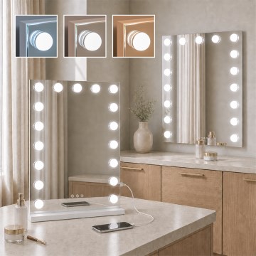 BRILAGI - LED Ρυθμιζόμενος καθρέφτης για μακιγιάζ HOLLYWOOD LED/15W/230V CCT + 2x USB 55x77 cm λευκό