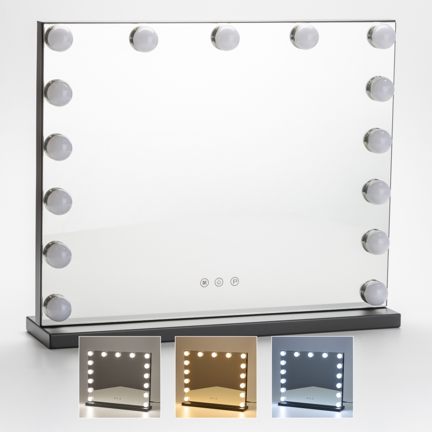 BRILAGI - LED Ρυθμιζόμενος καθρέφτης για μακιγιάζ HOLLYWOOD LED/15W/230V CCT + USB μαύρος