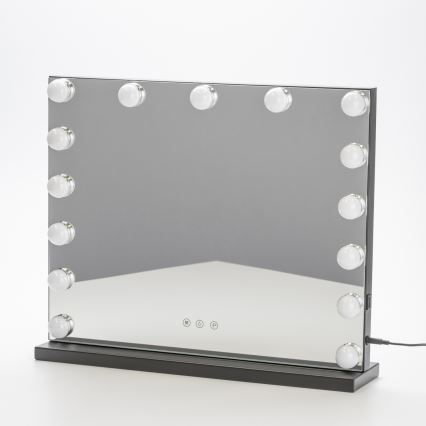 BRILAGI - LED Ρυθμιζόμενος καθρέφτης για μακιγιάζ HOLLYWOOD LED/15W/230V CCT + USB μαύρος