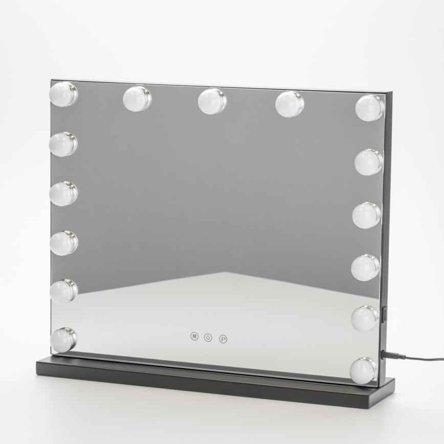 BRILAGI - LED Ρυθμιζόμενος καθρέφτης για μακιγιάζ HOLLYWOOD LED/15W/230V CCT + USB μαύρος
