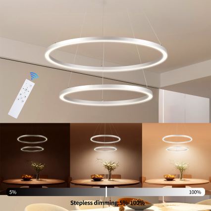 Brilagi - Ρυθμιζόμενος LED πολυέλαιος με καλώδιο PORTOFINO LED/98W/230V 3000-6000K Ø 80 cm ασημί + τηλεχειριστήριο