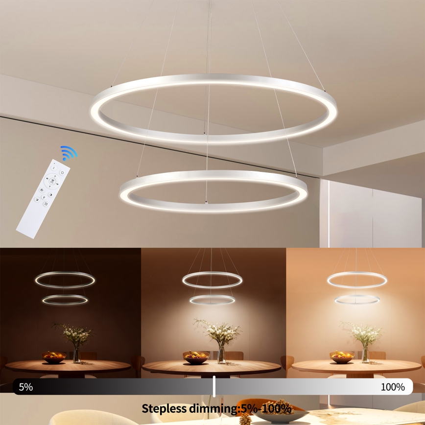 Brilagi - Ρυθμιζόμενος LED πολυέλαιος με καλώδιο PORTOFINO LED/98W/230V 3000-6000K Ø 80 cm ασημί + τηλεχειριστήριο