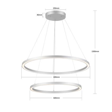Brilagi - Ρυθμιζόμενος LED πολυέλαιος με καλώδιο PORTOFINO LED/98W/230V 3000-6000K Ø 80 cm ασημί + τηλεχειριστήριο