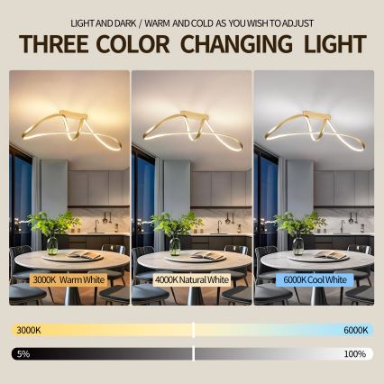 Brilagi - Ρυθμιζόμενο επιφανειακό φωτιστικό οροφής TWISTER LED/60W/230V 3000-6000K χρυσό + τηλεχειριστήριο