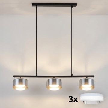 Brilagi - LED RGB+CCT Ρυθμιζόμενο κρεμαστό φωτιστικό σε ανάρτηση καλωδίου AURA LUX 3xGX53/14W/230V 2700-6500K Wi-Fi Tuya μαύρο/καπνιστό