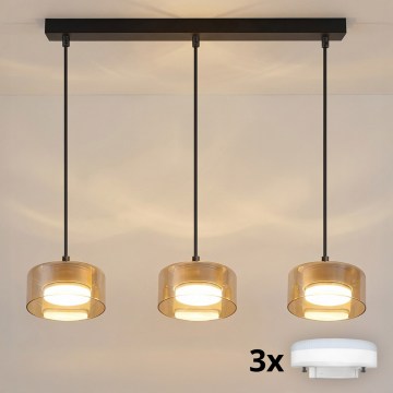 Brilagi - LED RGB+CCT Ρυθμιζόμενο κρεμαστό φωτιστικό σε καλώδιο AURA LUX 3xGX53/14W/230V 2700-6500K Wi-Fi Tuya μαύρο/χρυσό
