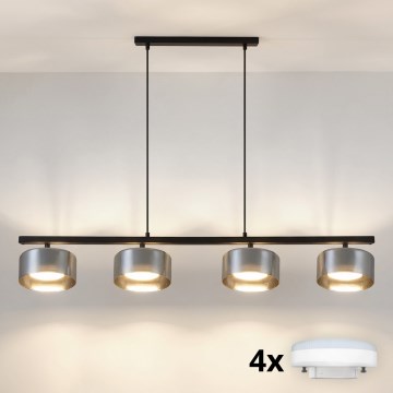 Brilagi - LED RGB+CCT Ρυθμιζόμενος πολυέλαιος με ανάρτηση σε καλώδιο AURA LUX 4xGX53/14W/230V 2700-6500K Wi-Fi Tuya μαύρο/καπνιστό