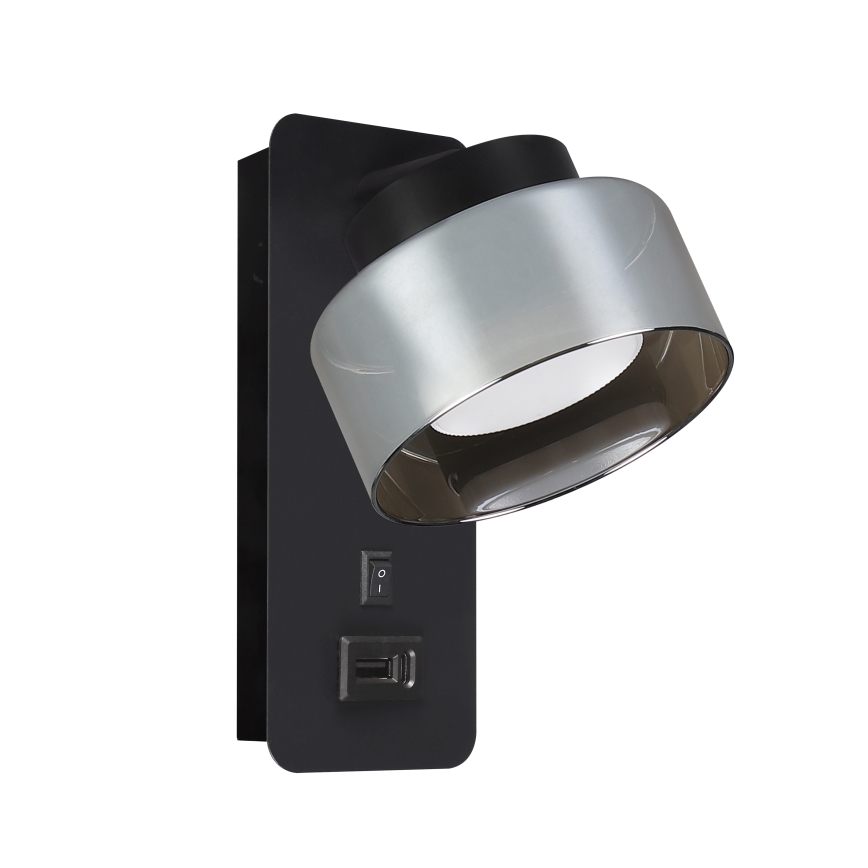 Brilagi - LED RGB+CCT Ρυθμιζόμενο επιτοίχιο φωτιστικό με θύρα USB AURA LUX 1xGX53/14W/230V 2700-6500K Wi-Fi Tuya μαύρο/καπνιστό