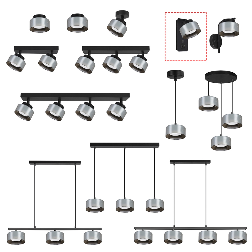 Brilagi - LED RGB+CCT Ρυθμιζόμενο επιτοίχιο φωτιστικό με θύρα USB AURA LUX 1xGX53/14W/230V 2700-6500K Wi-Fi Tuya μαύρο/καπνιστό