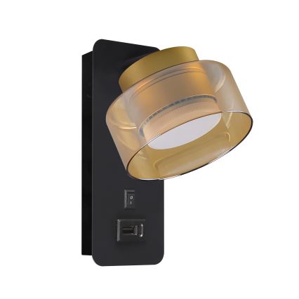 Brilagi - LED RGB+CCT ρυθμιζόμενο επιτοίχιο φωτιστικό με θύρα USB AURA LUX 1xGX53/14W/230V 2700-6500K Wi-Fi Tuya μαύρο/χρυσό
