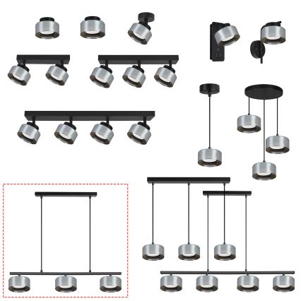 Brilagi - LED RGB+CCT Ρυθμιζόμενο κρεμαστό φωτιστικό σε ανάρτηση καλωδίου AURA LUX 3xGX53/14W/230V 2700-6500K Wi-Fi Tuya μαύρο/καπνιστό
