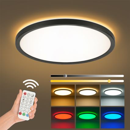Brilagi - LED RGBW Dimmable φωτιστικό οροφής ULTRA SLIM LED/18W/230V 2700-6500K διάμετρος 30 cm μαύρο + τηλεχειριστήριο