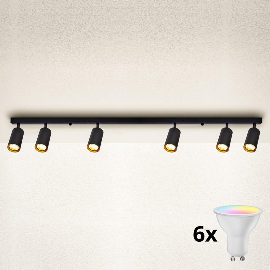 Brilagi - LED RGBW ρυθμιζόμενο φωτιστικό σποτ SELE 6xGU10/6,5W/230V 2700-6500K μαύρο/χρυσό