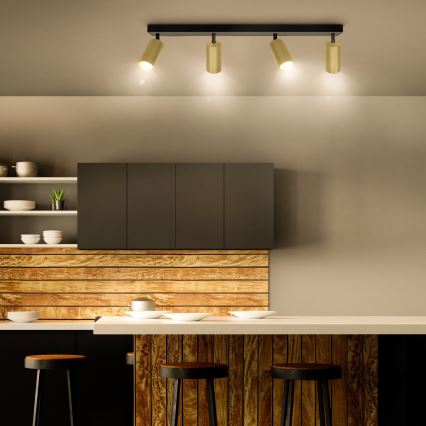 Brilagi - LED RGBW ρυθμιζόμενο σποτ SELE GOLDEN 4xGU10/4,8W/230V 3000K μαύρο/χρυσό + τηλεχειριστήριο
