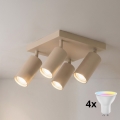 Brilagi - LED RGBW ρυθμιζόμενο φωτιστικό σποτ SELE SQUARE 4xGU10/6,5W/230V 2700-6500K μπεζ