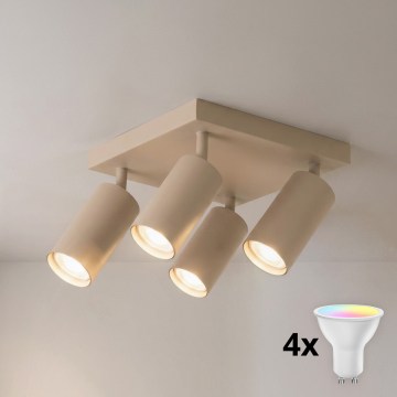Brilagi - LED RGBW ρυθμιζόμενο φωτιστικό σποτ SELE SQUARE 4xGU10/6,5W/230V 2700-6500K μπεζ