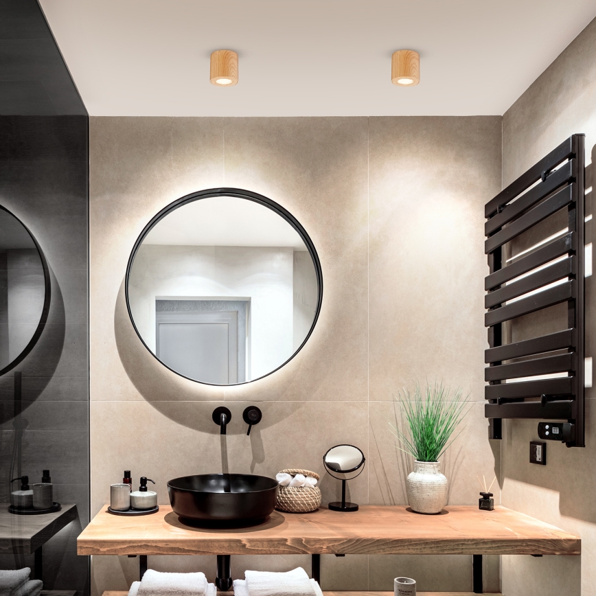 Brilagi - LED RGBW ρυθμιζόμενο φωτιστικό μπάνιου MIA 1xGU10/30W/230V 2700-6500K Wi-Fi 84x80 mm ντεκόρ δρυός IP44