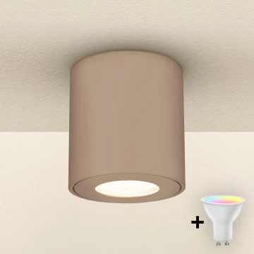 Brilagi - LED RGBW Ρυθμιζόμενο φωτιστικό μπάνιου MIA 1xGU10/4,8W/230V 3000K 84x80 mm μπεζ IP54 + τηλεχειριστήριο